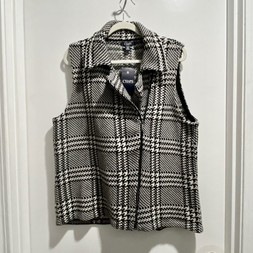 (5) New Chaps Preppy Houndstooth Cotton Zip School Work Collared Layer Vest …
